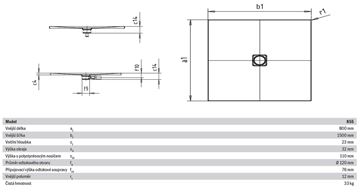 KALDEWEI CONOFLAT 855-1 sprchová vanička 80x150 cm, smaltovaná ocel, bez nosiče, Perl Effekt 467100013001 Technický nákres