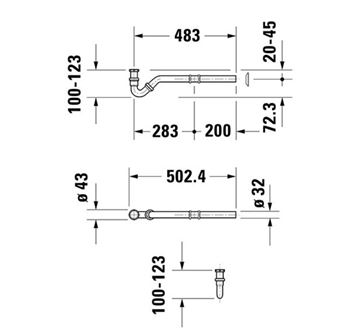 DURAVIT bidetový sifon DN32, s převlečnou maticí 5/4, chrom 0050270000 Technický nákres