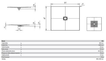 KALDEWEI CONOFLAT 795-1 sprchová vanička 90x140 cm, smaltovaná ocel, bez nosiče, Antislip 466530000001 Technický nákres
