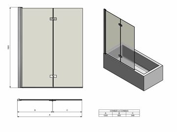 CONCEPT 200 CONB2 vanová zástěna 120x150 cm, levá, skládací, chrom/čiré sklo CONB2G1205007 Technický nákres