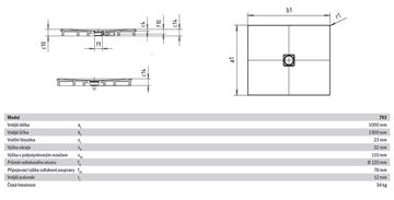 KALDEWEI CONOFLAT 793-2 sprchová vanička 100x130 cm, smaltovaná ocel, s nosičem 466348040001 Technický nákres
