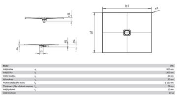 KALDEWEI CONOFLAT 791-1 sprchová vanička 80x130 cm, smaltovaná ocel, bez nosiče, Perl Effekt 466100013001 Technický nákres
