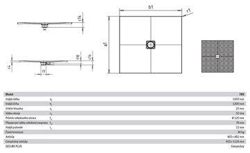 KALDEWEI CONOFLAT 789-1 sprchová vanička 100x120 cm, smaltovaná ocel, bez nosiče, Perl Effekt, celoplošný Antislip 465930023001 Technický nákres