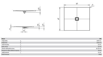 KALDEWEI CONOFLAT 789-1 sprchová vanička 100x120 cm, smaltovaná ocel, bez nosiče 465900010001 Technický nákres