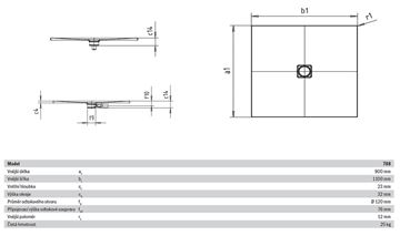 KALDEWEI CONOFLAT 788-1 sprchová vanička 90x110 cm, smaltovaná ocel, bez nosiče 465800010001 Technický nákres