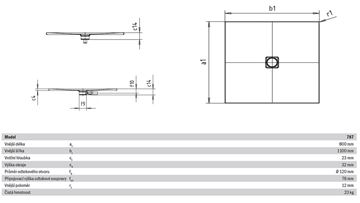 KALDEWEI CONOFLAT 787-1 sprchová vanička 80x110 cm, smaltovaná ocel, bez nosiče 465700010001 Technický nákres