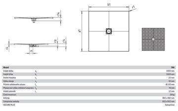KALDEWEI CONOFLAT 786-1 sprchová vanička 100x100 cm, smaltovaná ocel, bez nosiče, celoplošný Antislip 465630020001 Technický nákres