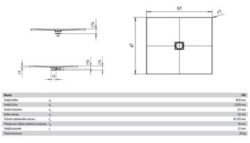 KALDEWEI CONOFLAT 785-1 sprchová vanička 90x120 cm, smaltovaná ocel, bez nosiče 465500010001 Technický nákres