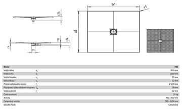 KALDEWEI CONOFLAT 782-1 sprchová vanička 80x120 cm, smaltovaná ocel, bez nosiče, celoplošný Antislip 465230020001 Technický nákres