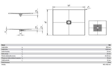 KALDEWEI CONOFLAT 782-1 sprchová vanička 80x120 cm, smaltovaná ocel, bez nosiče, Antislip 465230000001 Technický nákres