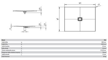 KALDEWEI CONOFLAT 782-1 sprchová vanička 80x120 cm, smaltovaná ocel, bez nosiče 465200010001 Technický nákres