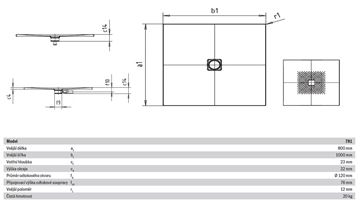 KALDEWEI CONOFLAT 781-1 sprchová vanička 80x100 cm, smaltovaná ocel, bez nosiče, Antislip 465130000001 Technický nákres