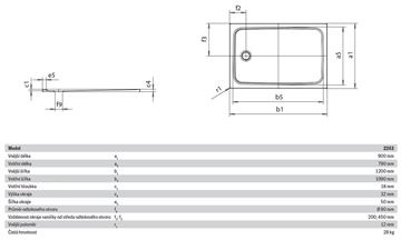 KALDEWEI CAYONOPLAN 2263-1 sprchová vanička 90x120 cm, smaltovaná ocel, bez nosiče 362300010001 Technický nákres