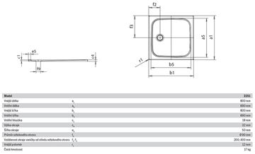 KALDEWEI CAYONOPLAN 2251-1 sprchová vanička 80x80 cm, smaltovaná ocel, bez nosiče 361100010001 Technický nákres