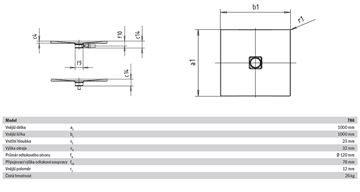 KALDEWEI CONOFLAT 786-1 sprchová vanička 100x100 cm, smaltovaná ocel, bez nosiče 465600010001 Technický nákres