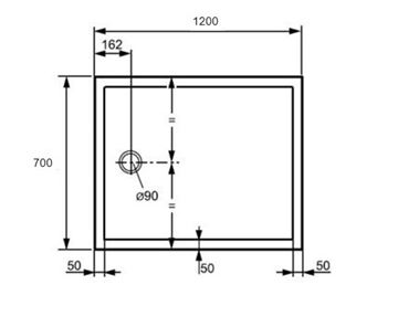 HÜPPE PURANO sprchová vanička 70x120 cm, litý mramor, bez nožiček, protiskluz 202166.055 Technický nákres