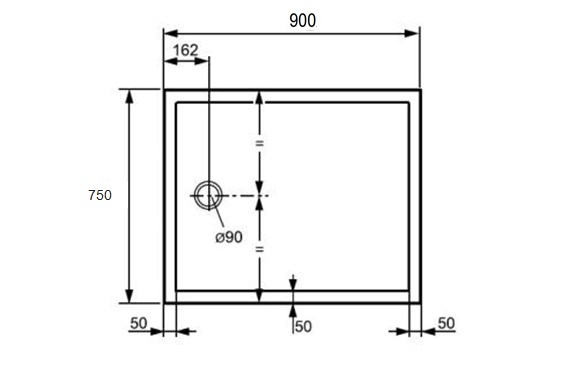 HÜPPE PURANO sprchová vanička 75x90 cm, litý mramor, bez nožiček, s protiskluzem 202168.055 Technický nákres
