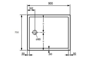 HÜPPE PURANO sprchová vanička 75x90 cm, litý mramor, bez nožiček, s protiskluzem 202168.055 Technický nákres