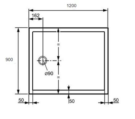HÜPPE PURANO sprchová vanička 90x120 cm, litý mramor, bez nožiček, s protiskluzem 202158.055 Technický nákres