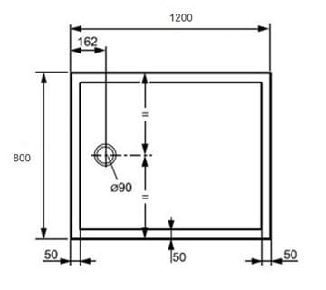 HÜPPE PURANO sprchová vanička 80x120 cm, litý mramor, bez nožiček, s protiskluzem 202163.055 Technický nákres