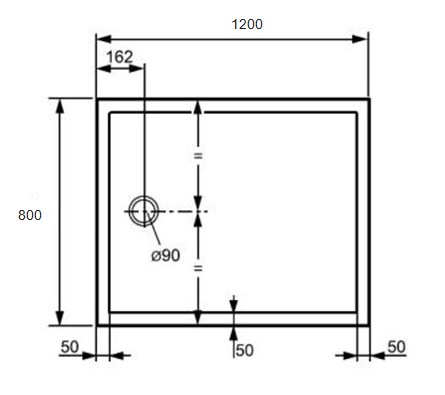 HÜPPE PURANO sprchová vanička 80x120 cm, litý mramor, bez nožiček, s protiskluzem 202163.055 Technický nákres