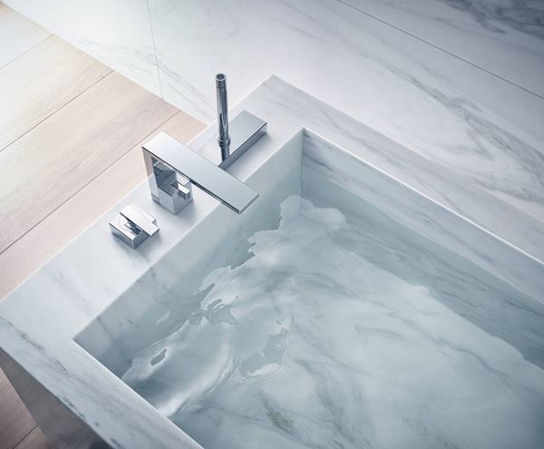 AXOR EDGE baterie na okraj vany, 3-otvorová, se sprchovou soupravou, chrom 46431000 Obrázek - fotka