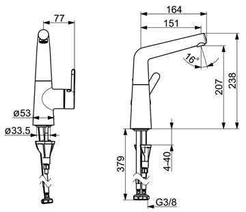 HANSA DESIGNO STYLE umyvadlová stojánková baterie, chrom 51492283 Technický nákres