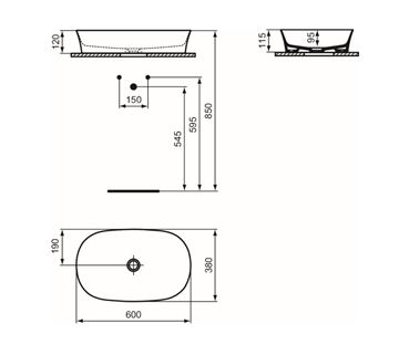 IDEAL STANDARD IPALYSS umyvadlová mísa 60 cm, bez přepadu E139601 Technický nákres
