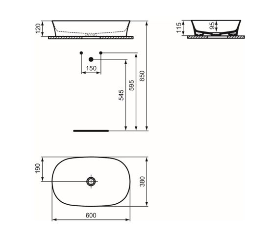 IDEAL STANDARD IPALYSS umyvadlová mísa 60 cm, bez přepadu E139601 Technický nákres