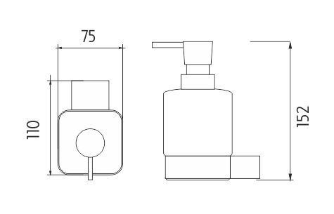 NIMCO KIBO dávkovač tekutého mýdla 300 ml, nástěnný, sklo, matná černá Ki-14031C-T-90 Technický nákres