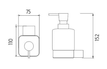 NIMCO KIBO dávkovač tekutého mýdla 300 ml, nástěnný, sklo, matná černá Ki-14031C-T-90 Technický nákres