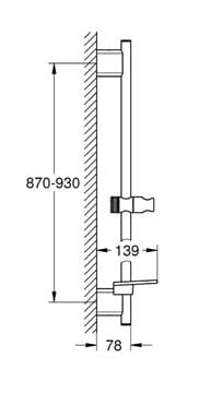 GROHE RAINSHOWER SMARTACTIVE sprchová tyč 930 mm s držákem ruční sprchy, polička, kartáčovaný warm sunset 26603DL0 Technický nákres