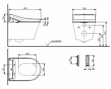 CONCEPT 100 WASHLET závěsné WC s bidetovým sedátkem, Rimless, kulaté 553EY-CON-WC-G34170 Technický nákres