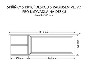INTEDOOR CHICAGO skříňka pod umyvadlo 111,5x50x36,2 cm, 1 zásuvka, 2 police, černá/tmavě hnědá PTCHIC11101ZRADL212 Technický nákres