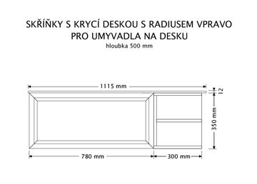 INTEDOOR CHICAGO skříňka pod umyvadlo 111,5x50x36,2 cm, 1 zásuvka, 2 police, černá/tmavě hnědá PTCHIC11101ZRADP212 Technický nákres