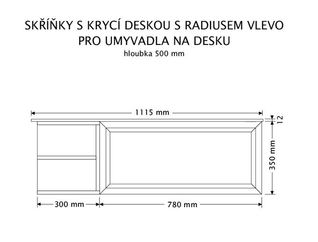 INTEDOOR CHICAGO skříňka pod umyvadlo 111,5x50x36,2 cm, 1 zásuvka, 2 police, černá/tmavě hnědá PTCHIC21101ZRADL212 Technický nákres