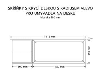 INTEDOOR CHICAGO skříňka pod umyvadlo 111,5x50x36,2 cm, 1 zásuvka, 2 police, černá/zelená PTCHIC21101ZRADL408 Technický nákres