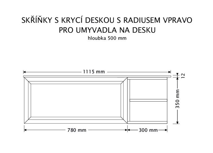 INTEDOOR CHICAGO skříňka pod umyvadlo 111,5x50x36,2 cm, 1 zásuvka, 2 police, černá/světle hnědá PTCHIC21101ZRADP231 Technický nákres