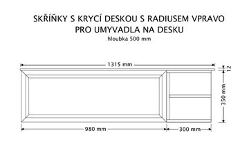 INTEDOOR CHICAGO skříňka pod umyvadlo 131,5x50x36,2 cm, 1 zásuvka, 2 police, černá/světle hnědá PTCHIC11301ZRADP231 Technický nákres