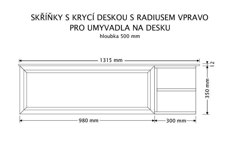 INTEDOOR CHICAGO skříňka pod umyvadlo 131,5x50x36,2 cm, 1 zásuvka, 2 police, černá/světle hnědá PTCHIC21301ZRADP231 Technický nákres