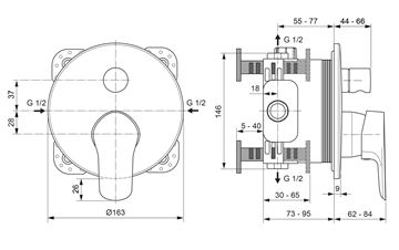 CONCEPT 100 vanová podomítková baterie, s přepínačem, chrom A7280AA Technický nákres