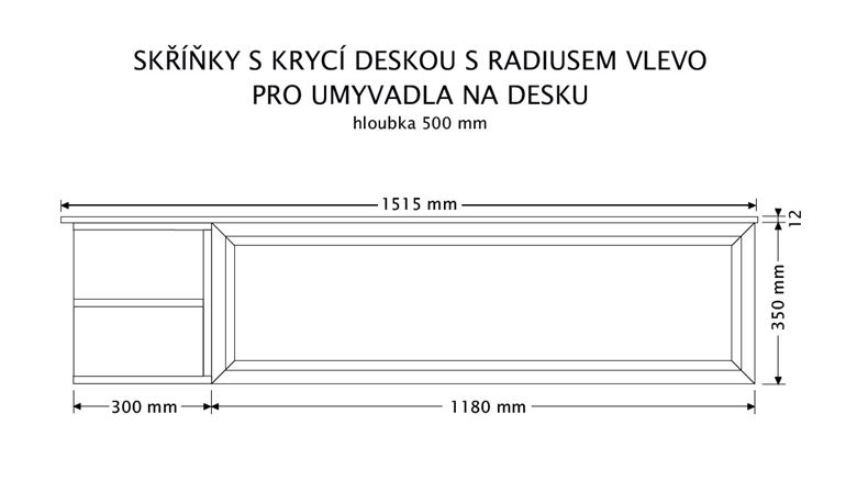 INTEDOOR CHICAGO skříňka pod umyvadlo 151,5x50x36,2 cm, 1 zásuvka, 2 police, černá/zelená PTCHIC21501ZRADL408 Technický nákres