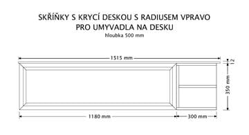 INTEDOOR CHICAGO skříňka pod umyvadlo 151,5x50x36,2 cm, 1 zásuvka, 2 police, černá/světle hnědá PTCHIC21501ZRADP231 Technický nákres