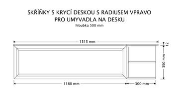 INTEDOOR CHICAGO skříňka pod umyvadlo 151,5x50x36,2 cm, 1 zásuvka, 2 police, černá/světle hnědá PTCHIC11501ZRADP231 Technický nákres