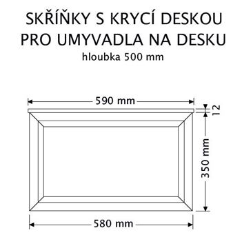 INTEDOOR CHICAGO skříňka pod umyvadlo 59x50x36,2 cm, 1 zásuvka, černá/tmavě hnědá PTCHIC2601Z212 Technický nákres
