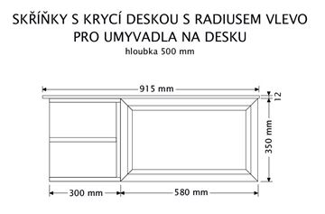 INTEDOOR CHICAGO skříňka pod umyvadlo 91,5x50x36,2 cm, 1 zásuvka, 2 police, černá/zelená PTCHIC1901ZRADL408 Technický nákres