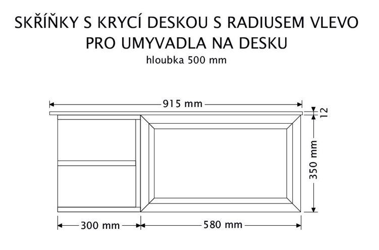 INTEDOOR CHICAGO skříňka pod umyvadlo 91,5x50x36,2 cm, 1 zásuvka, 2 police, černá/světle hnědá PTCHIC2901ZRADL231 Technický nákres