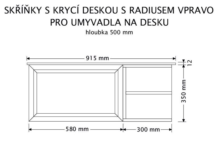 INTEDOOR CHICAGO skříňka pod umyvadlo 91,5x50x36,2 cm, 1 zásuvka, 2 police, černá/světle hnědá PTCHIC2901ZRADP231 Technický nákres