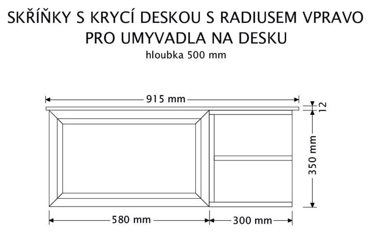 INTEDOOR CHICAGO skříňka pod umyvadlo 91,5x50x36,2 cm, 1 zásuvka, 2 police, černá/tmavě hnědá PTCHIC1901ZRADP212 Technický nákres