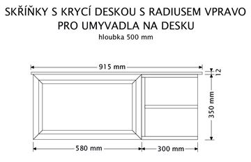 INTEDOOR CHICAGO skříňka pod umyvadlo 91,5x50x36,2 cm, 1 zásuvka, 2 police, černá/zelená PTCHIC1901ZRADP408 Technický nákres